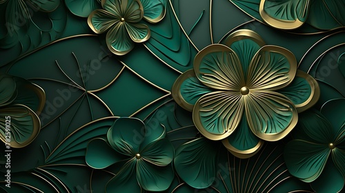 A detailed 3D rendering of green clovers with gold highlights, symbolizing luck and prosperity photo
