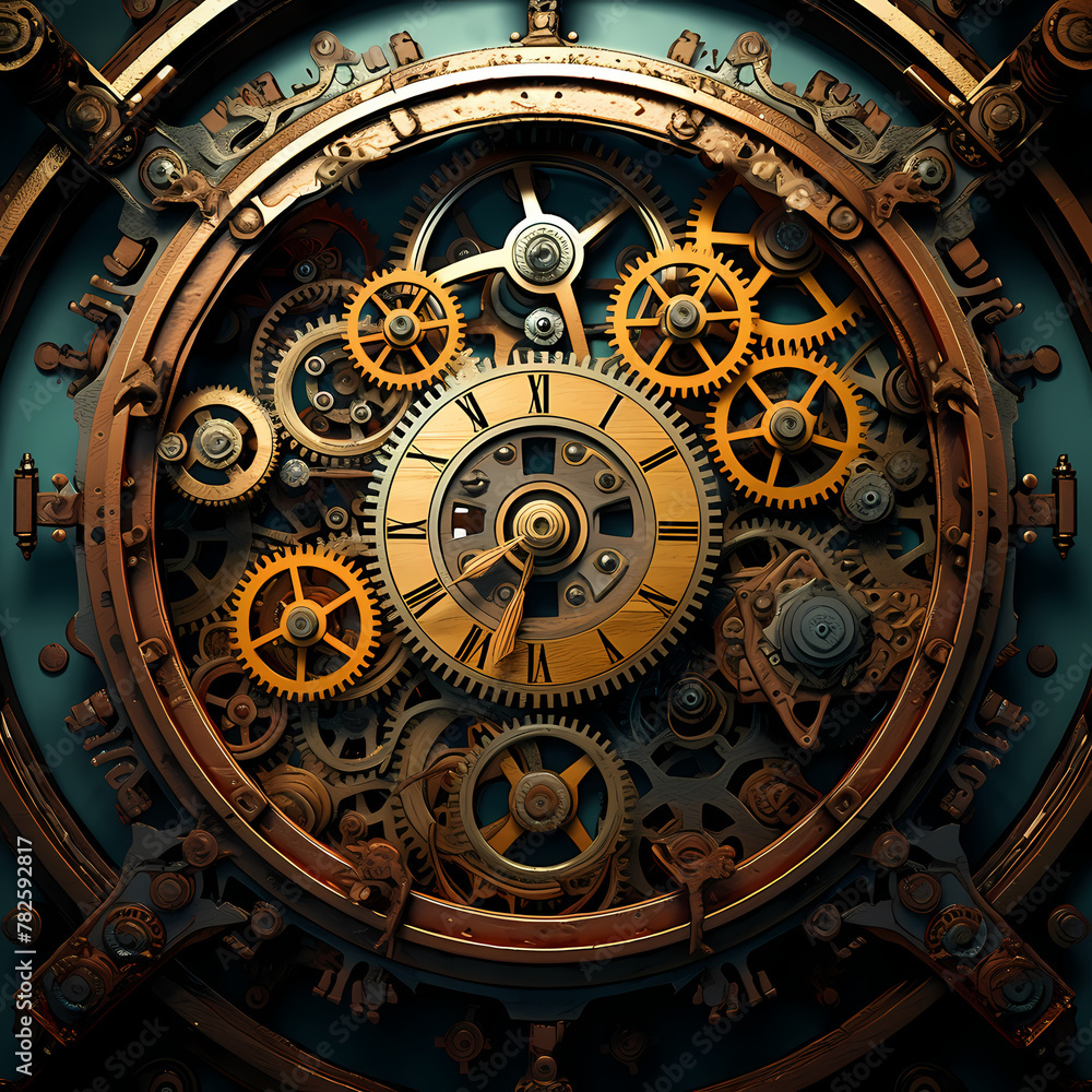 Steampunk-inspired gears forming a celestial clock