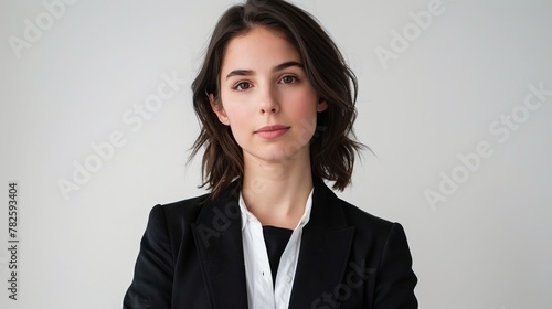 A chic studio portrait of a brunette female in a blazer showcasing a minimalist aesthetic AI generated illustration