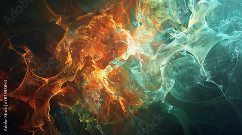 A cluster of fractal shapes pulsating with dynamic energy AI generated illustration