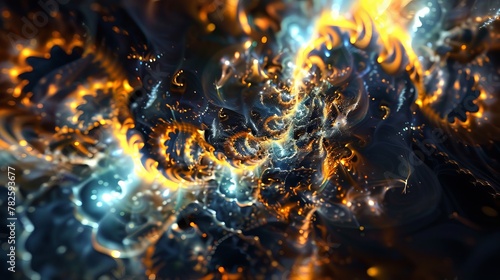 A cluster of fractal shapes pulsating with dynamic energy  AI generated illustration