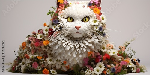 Cat made of flowers, concept of Floral art