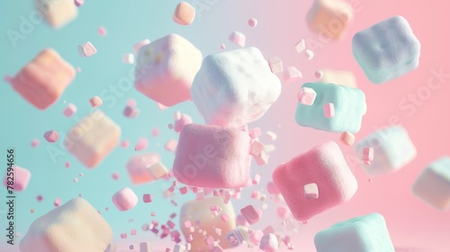 A fluffy marshmallow in a pastel color scheme d style isolated flying objects memphis style d render   AI generated illustration photo