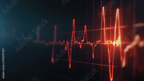 Digital illustration of heartbeat monitor line with glowing red pulse against dark, futuristic background