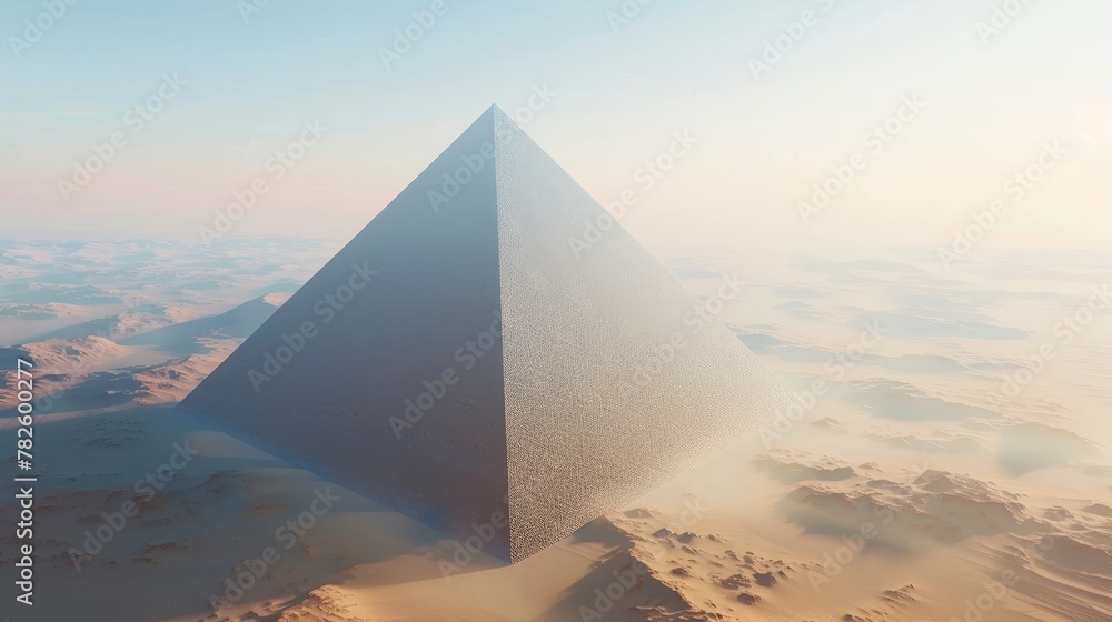 A lone pyramid soaring through the air   AI generated illustration