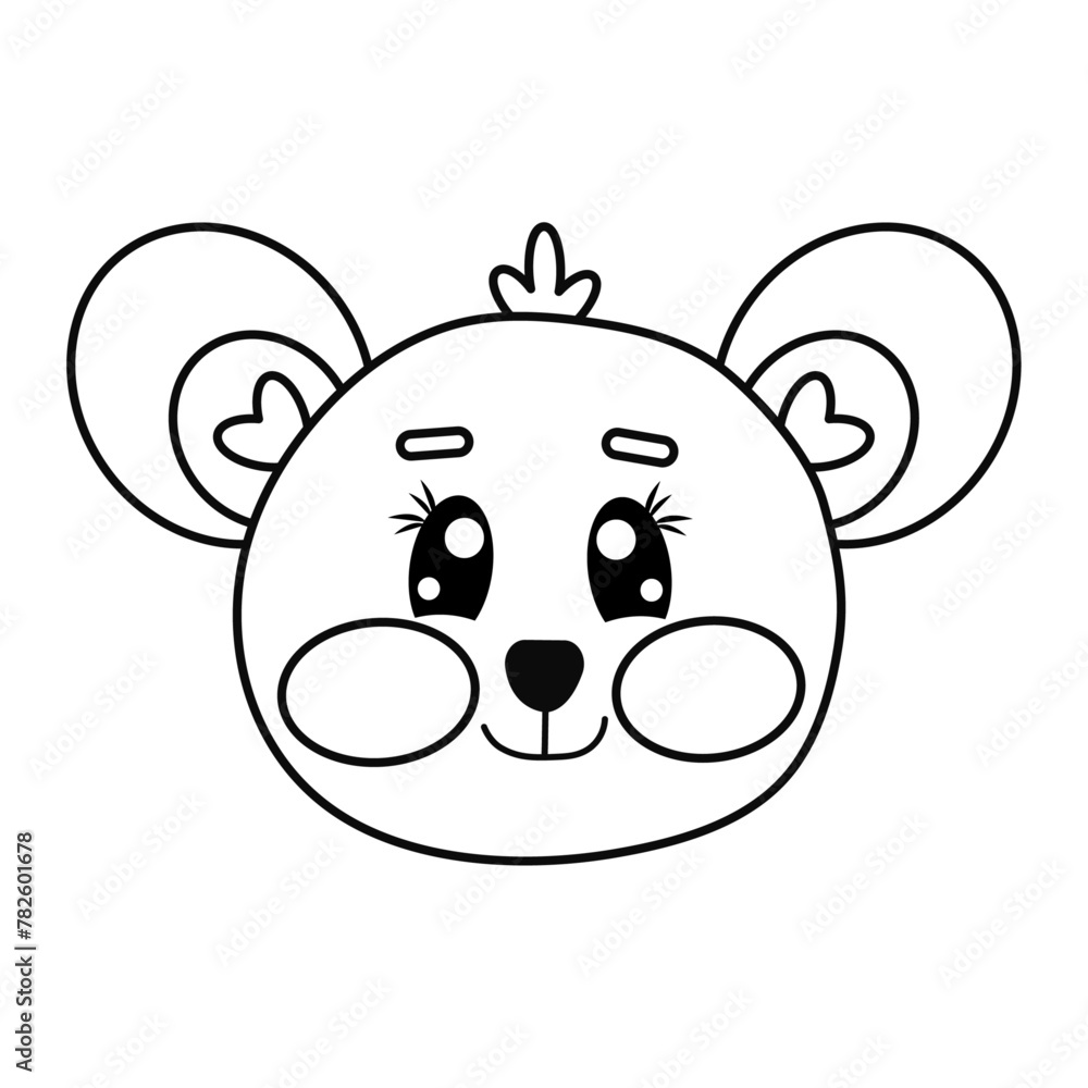 Coloring doodle kawaii outline mouse face isolated on white background. Cute line drawing vector illustration for baby, kids, children Coloring doodle kawaii outline mouse face isolated on white background. Cute line drawing vector illustration for baby, kids, children