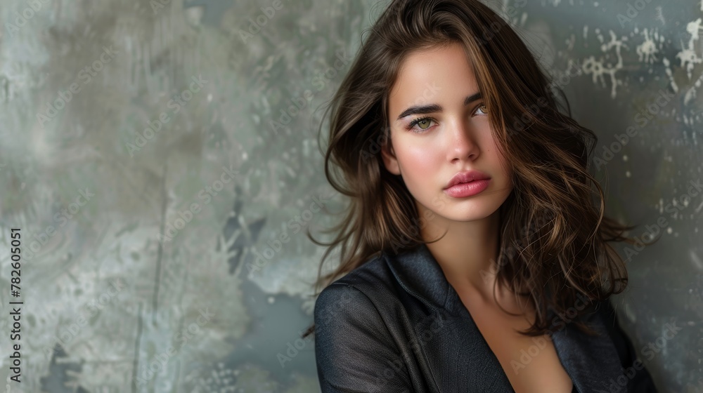 A stylish magazine-worthy photo of a stunning brunette female in a blazer posing in a studio AI generated illustration A stylish magazine-worthy photo of a stunning brunette female in a blazer posing in a studio AI generated illustration