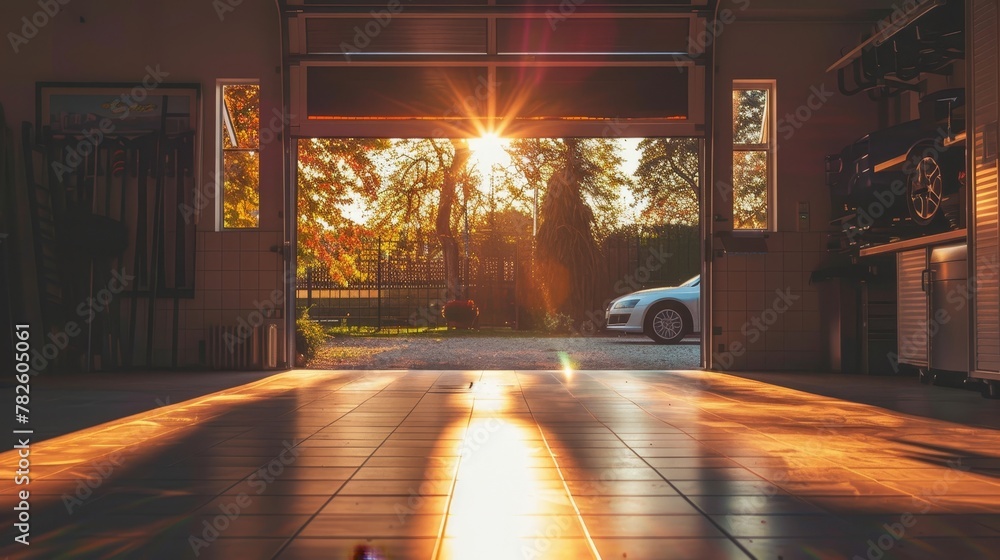 A sunlit car garage with modern architecture   AI generated illustration