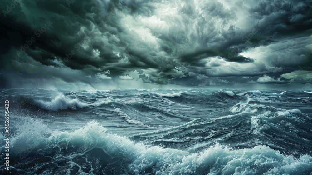Dark clouds and crashing ocean waves during storm in the atlantic ocean Dark clouds and crashing ocean waves during storm in the atlantic ocean