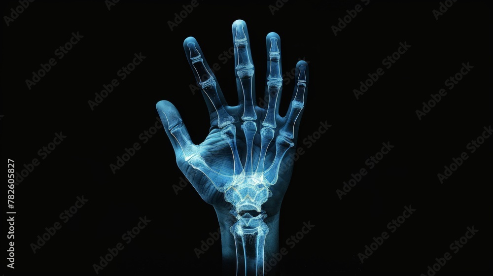 Hand x-ray view on a black background Hand x-ray view on a black background