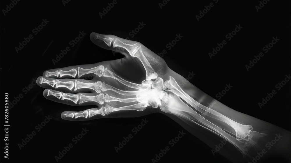Naklejka premium Hand x-ray view on a black background