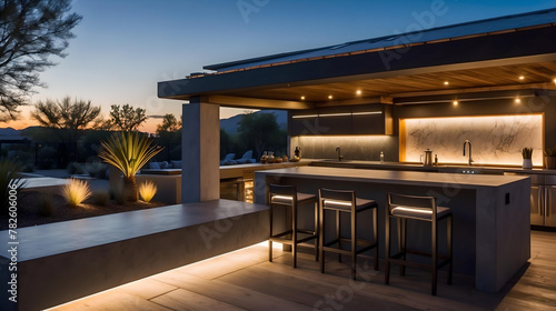 Custom Outdoor Kitchen at Dusk
