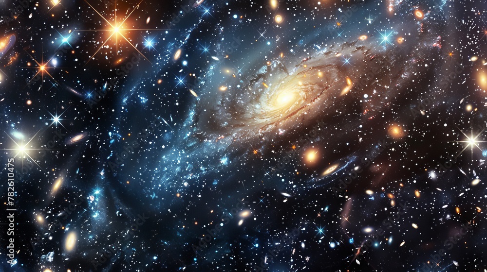 A vast cosmic landscape filled with sparkling stars and distant galaxies AI generated illustration A vast cosmic landscape filled with sparkling stars and distant galaxies AI generated illustration