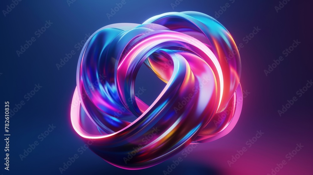 Abstract forms twisting and turning in a neon vortex d style isolated flying objects memphis style d render  AI generated illustration