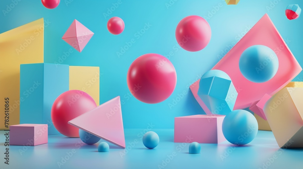 Abstract geometric forms floating in a surreal world d style isolated flying objects memphis style d render AI generated illustration Abstract geometric forms floating in a surreal world d style isolated flying objects memphis style d render AI generated illustration