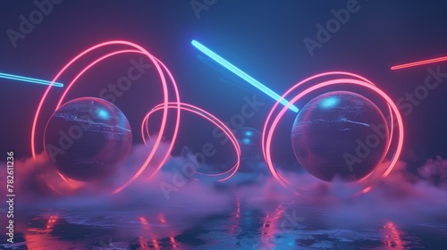 Abstract shapes pulsating with neon energy d style isolated flying objects memphis style d render AI generated illustration