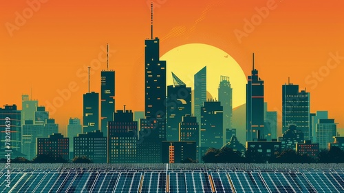 An elegant poster featuring the silhouette of an Italian city skyline with solar panels on every building  AI generated illustration
