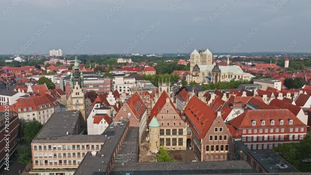 An aerial drone view of the old city ( Altstadt ) of Münster , Germany . An aerial drone view of the old city ( Altstadt ) of Münster , Germany .