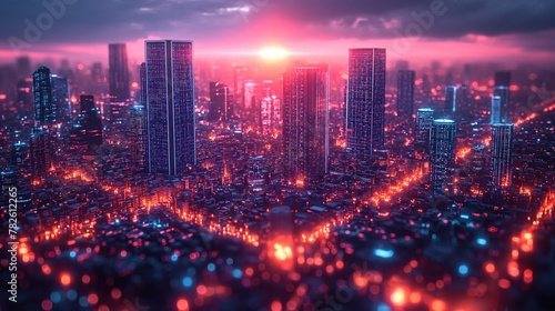 Metaverse city and cyberpunk concept. Created with generative AI.