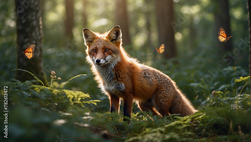 red fox in the wild, red fox in the woods, red fox vulpes photo