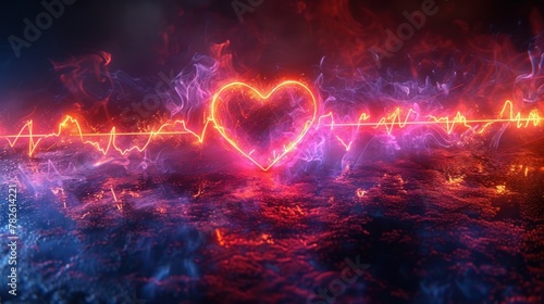 Neon heart beats with pulse wave motion graphic photo