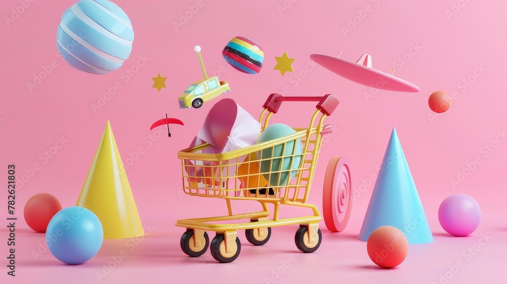 Commercial discount with abstract flying objects 3D style isolated flying objects memphis style 3D render AI generated illustration Commercial discount with abstract flying objects 3D style isolated flying objects memphis style 3D render AI generated illustration