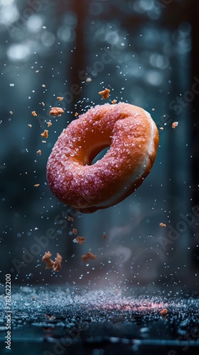 Create a surreal image of a levitating donut bathed in ethereal light AI generated illustration