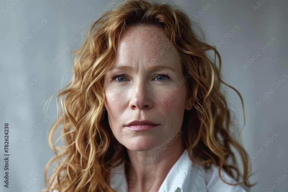 Portrait of a redhead woman with freckles on her face Portrait of a redhead woman with freckles on her face