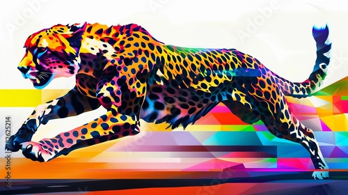 Cheetah sprinting anatomy  motion blur vector  savannah chase anatomy scene  white background