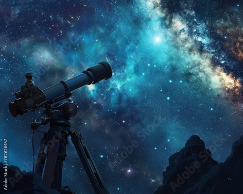 Exploring the universe through a telescope, gazing at stars and galaxies in the night sky, capturing the vastness.