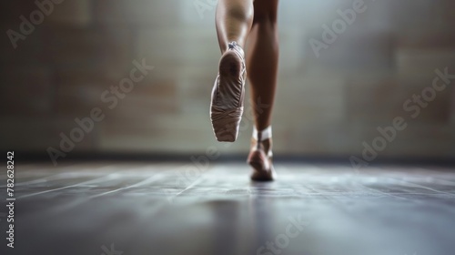 The toned defined muscles of a ballerinas legs as she effortlessly performs a series of jumps and turns. .