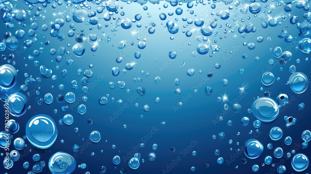 Refreshing blue background adorned with sparkling droplets of water, Ai Generated.