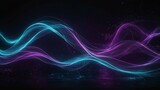 Blue and purple waves with glow particle abstract background.