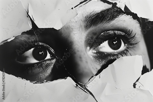 Grunge Torn Paper Posters of woman face and eyes.