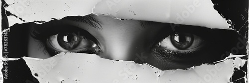 Grunge Torn Paper Posters of woman face and eyes.
