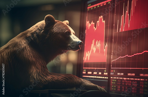 a bear is in front of a stock chart. generative ai