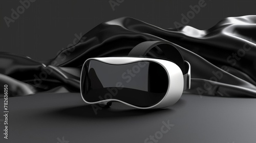 Blank mockup of a sleek and compact VR headset for virtual meetings and presentations .