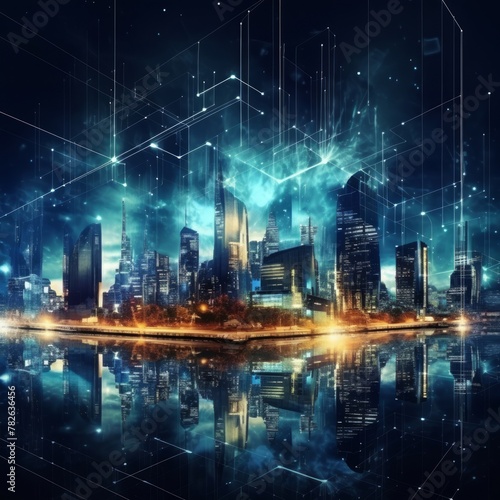 Smart City Digital Cyberspace, Data Network Connections, Global Communication High-Speed Internet