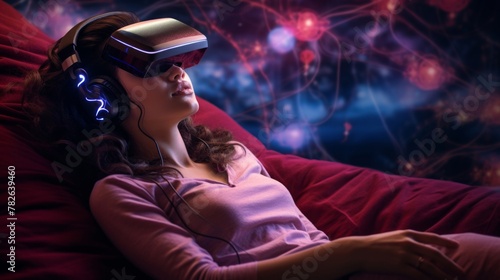 VR gamer dreaming, beautiful woman