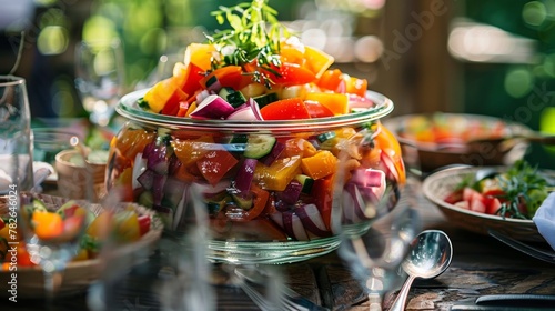 Colorful pickled vegetables ready to be served on the dining table.
