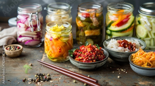 A variety of homemade fermented vegetables