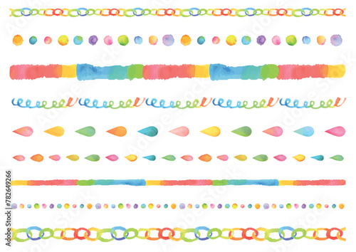 カラフルでにぎやかな水彩のライン素材セット