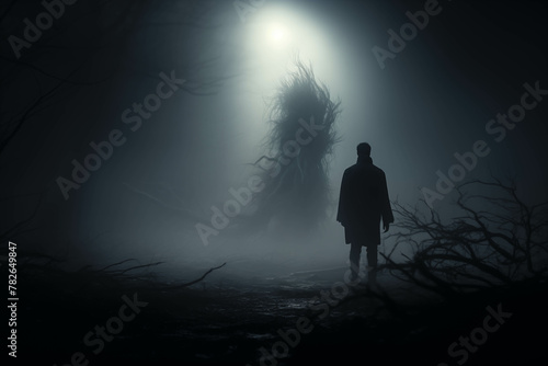 Strange shadows in the dense fog Around the rural village, shadows of demons. © Gun