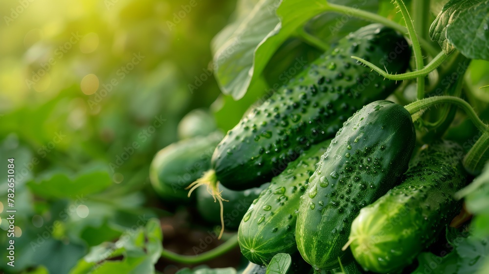 Fresh cucumber vine in the garden background Fresh cucumber vine in the garden background