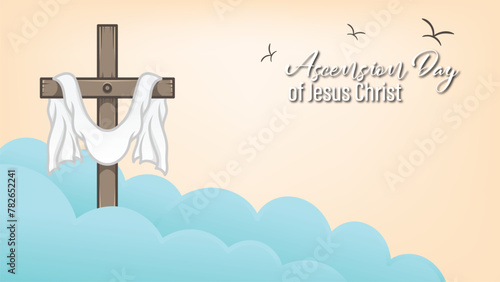 vector design of a cross and robe on a hill of clouds for greeting the ascension of Jesus the Messiah