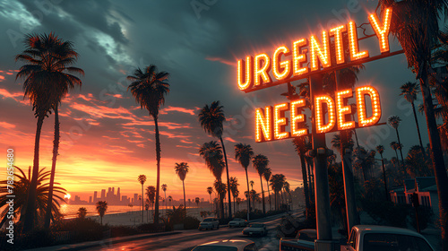 Sign that reads “URGENTLY NEEDED” - urgent need - public request - public interest query - neon sign  photo