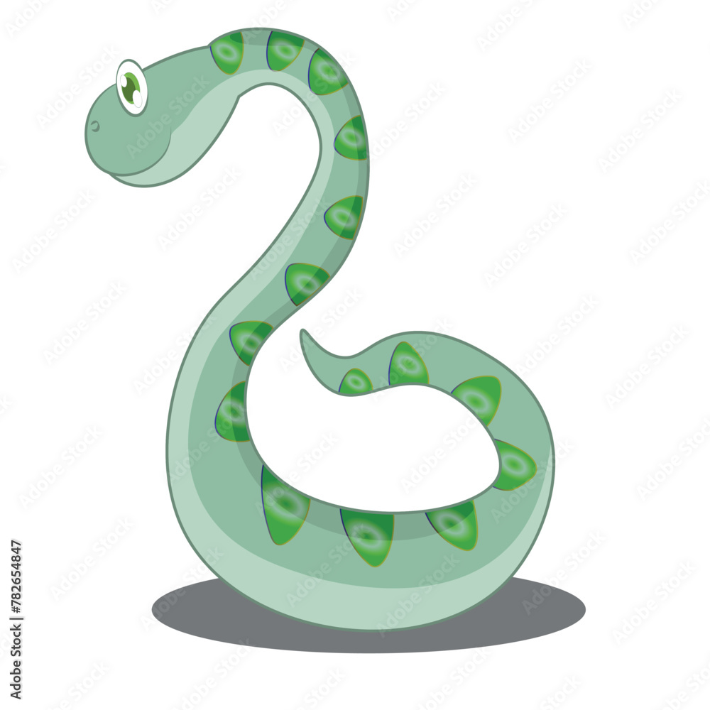 Fototapeta premium Cartoon green snake on white background