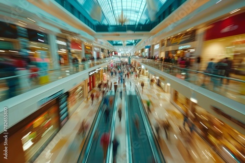 busy shopping center with people s movements blurred