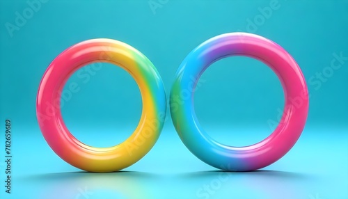 3d rendering of two cuddle rings up and happy colorful background
