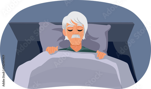 Senior Man Sleeping and Relaxing at Home Vector illustration. Elderly grandpa resting at home in bed after disease 
